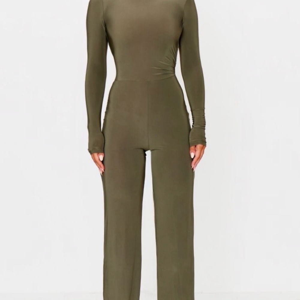 PrettyLittleThing Khaki Long Sleeve Jumpsuit